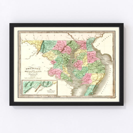 Vintage Map of Delaware 1835