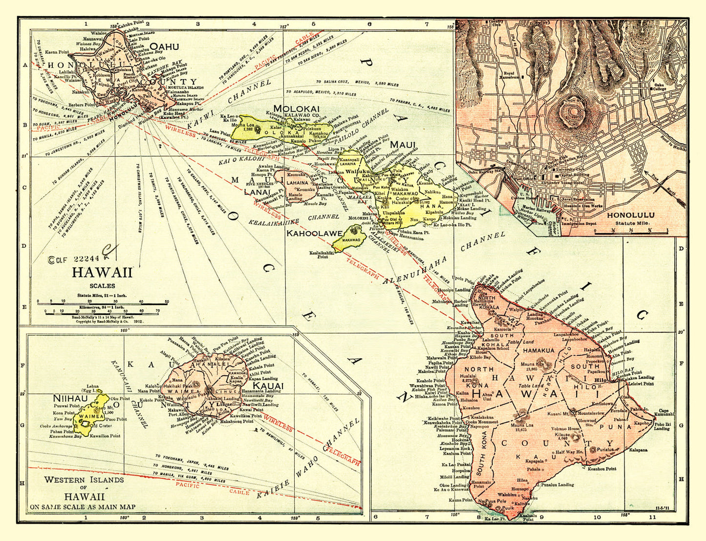 Vintage Map of Hawaii 1912
