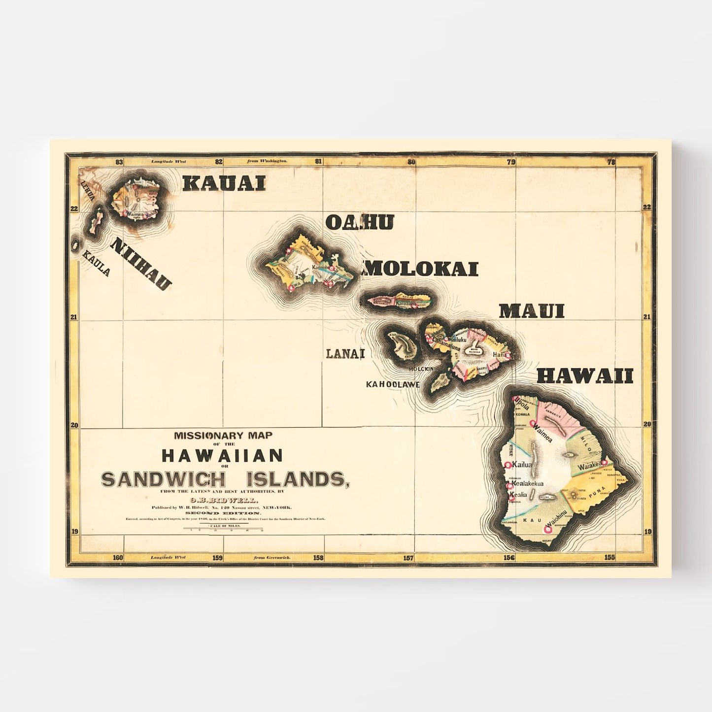 Vintage Map of Hawaii 1846