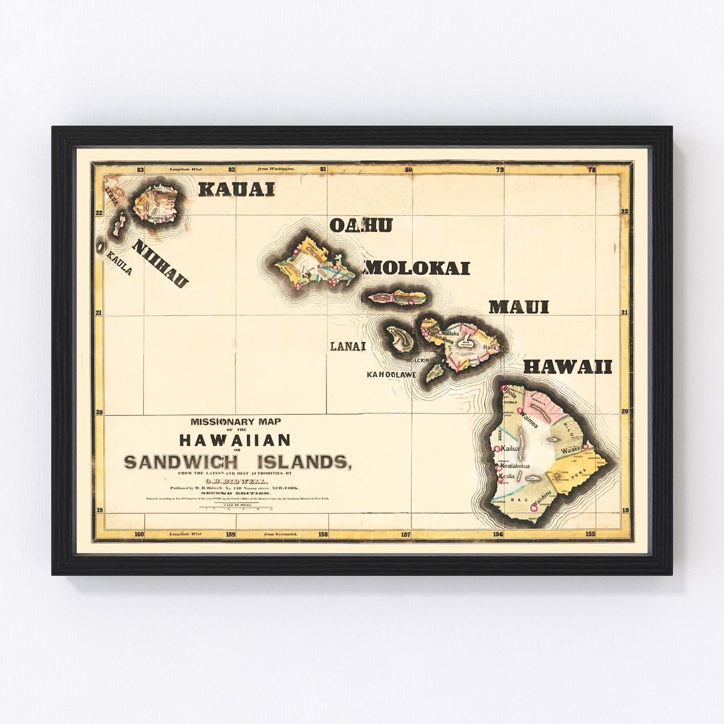 Vintage Map of Hawaii 1846