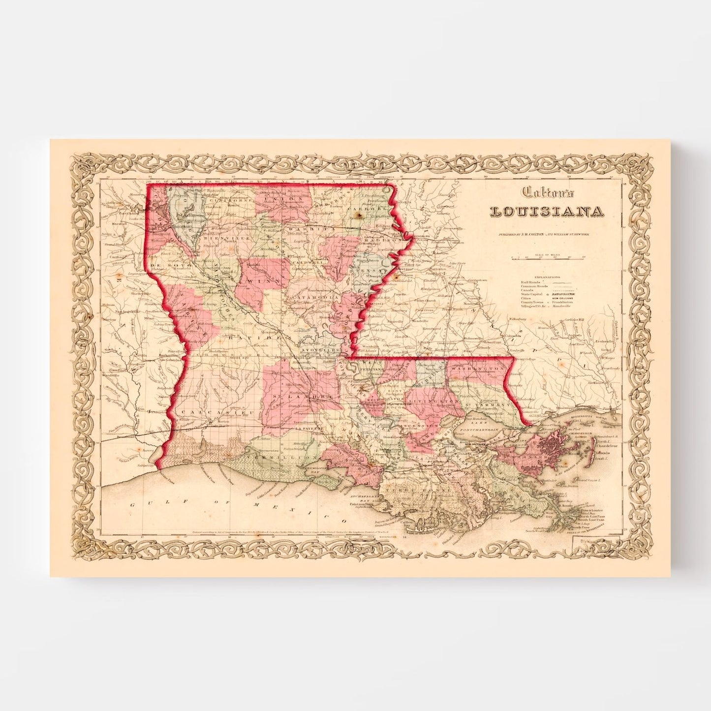 Vintage Map of Louisiana 1855