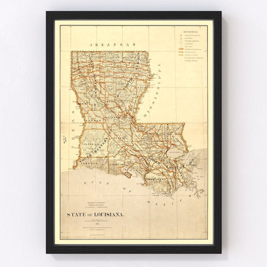 Vintage Map of Louisiana 1876