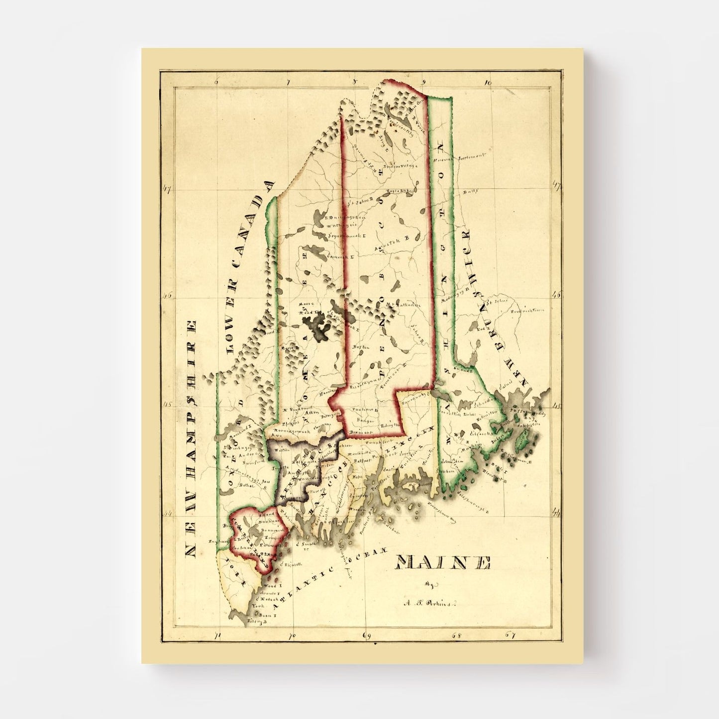 Vintage Map of Maine 1820