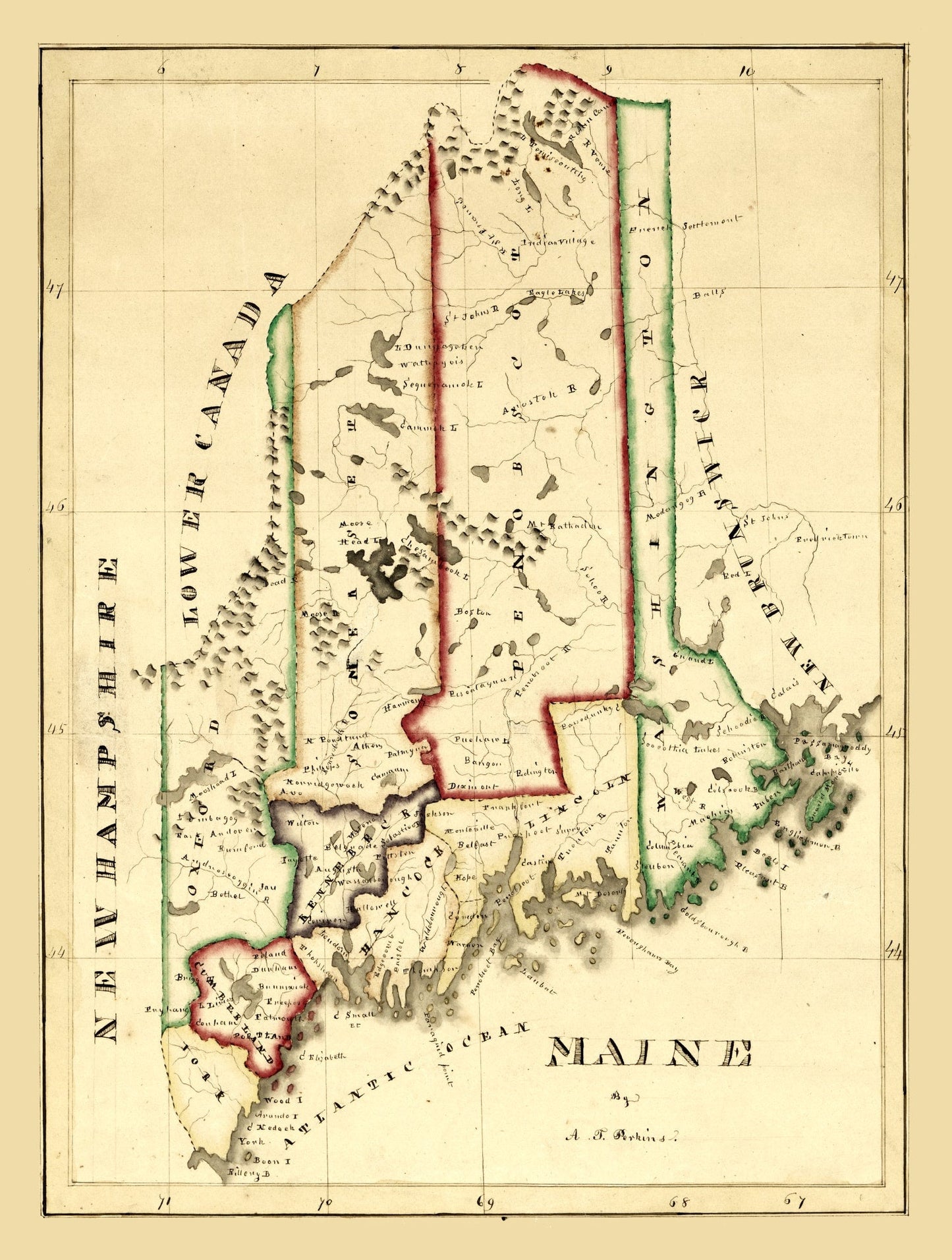 Vintage Map of Maine 1820