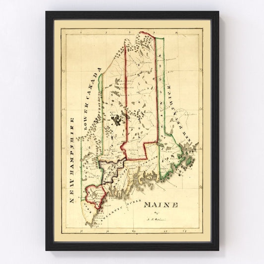 Vintage Map of Maine 1820