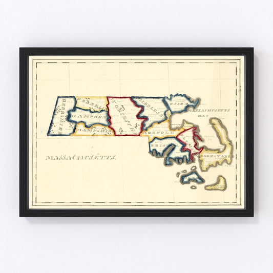 Vintage Map of Massachusetts 1820