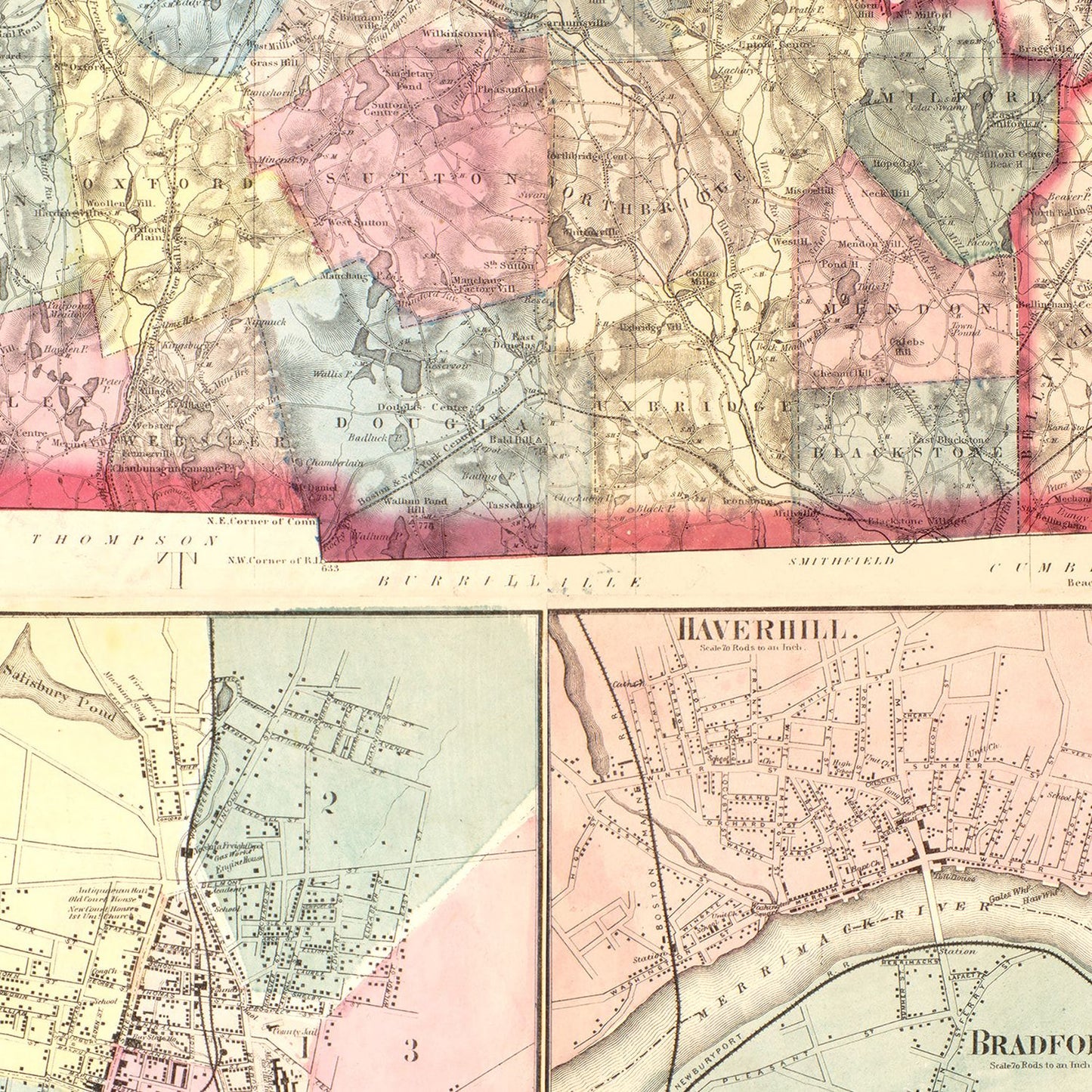 Vintage Map of Massachusetts 1861