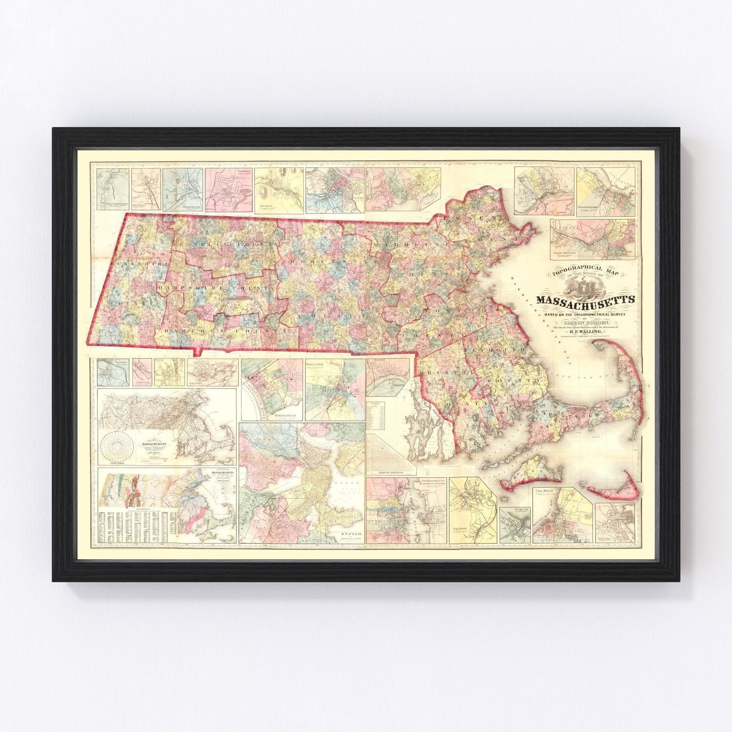 Vintage Map of Massachusetts 1861