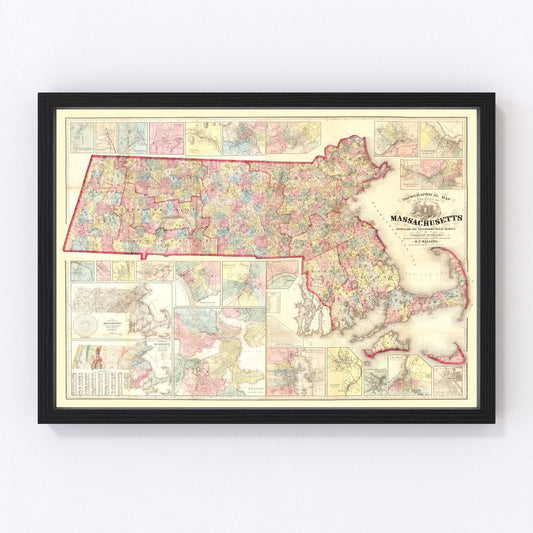 Vintage Map of Massachusetts 1861