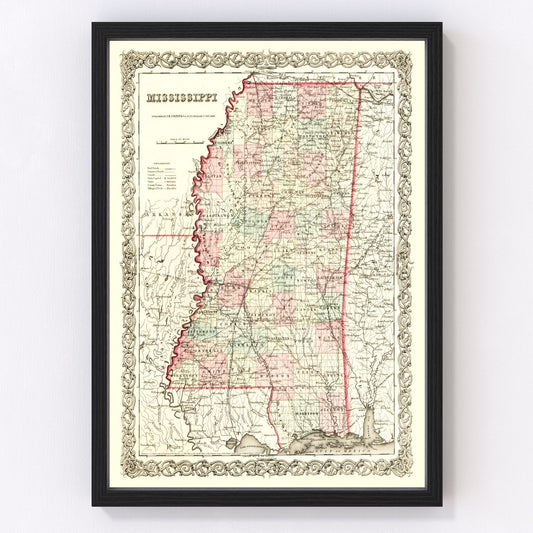Vintage Map of Mississippi 1855