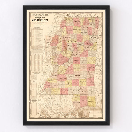 Vintage Map of Mississippi 1892