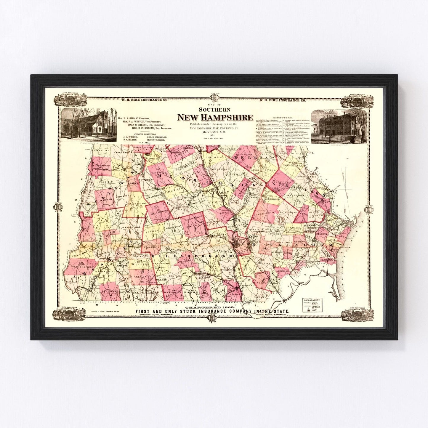 Vintage Map of New Hampshire 1871