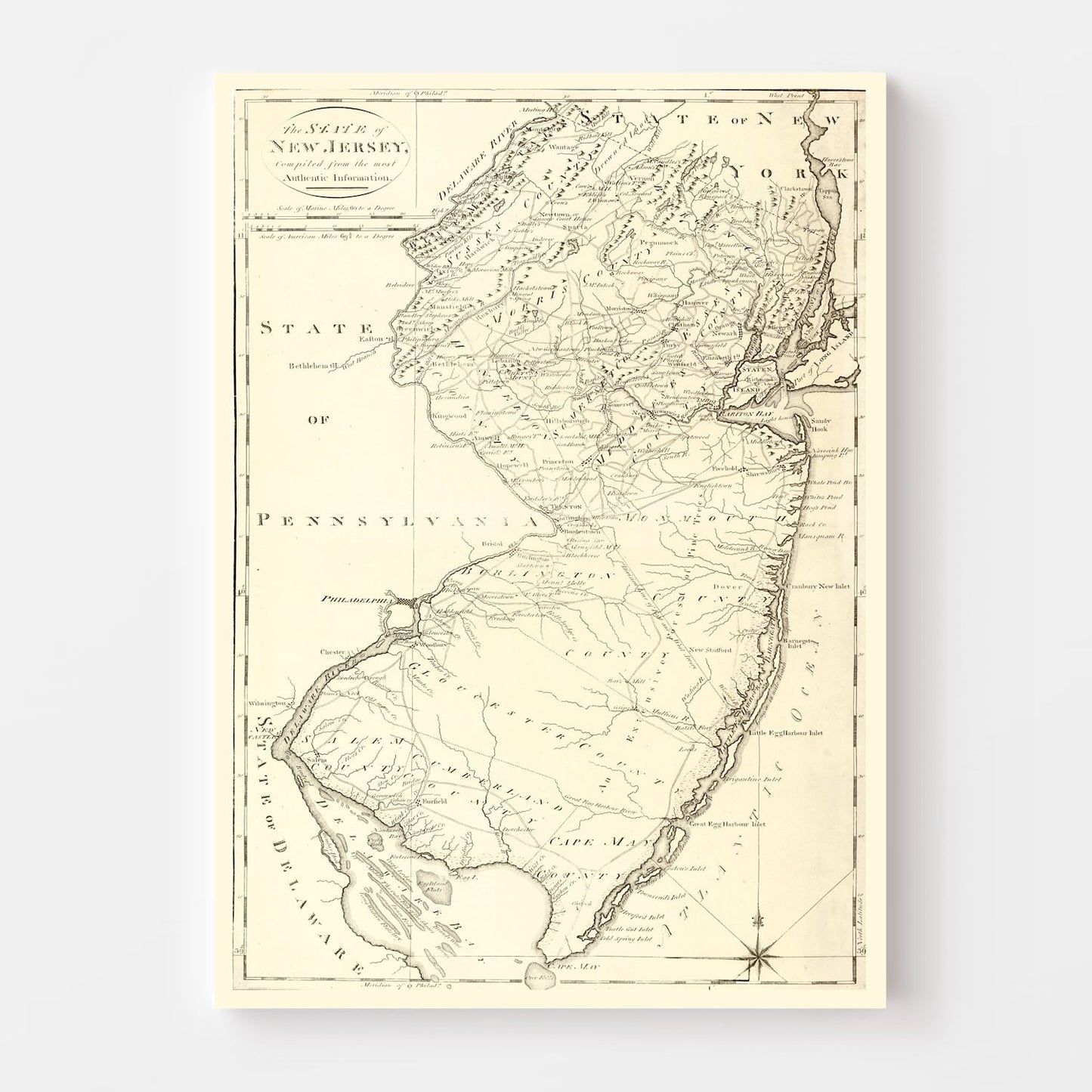 Vintage Map of New Jersey 1795