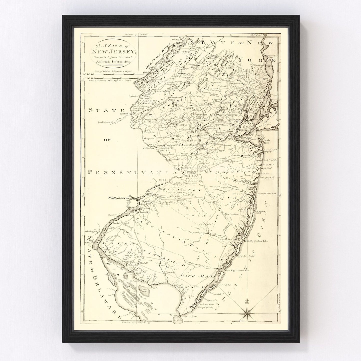 Vintage Map of New Jersey 1795