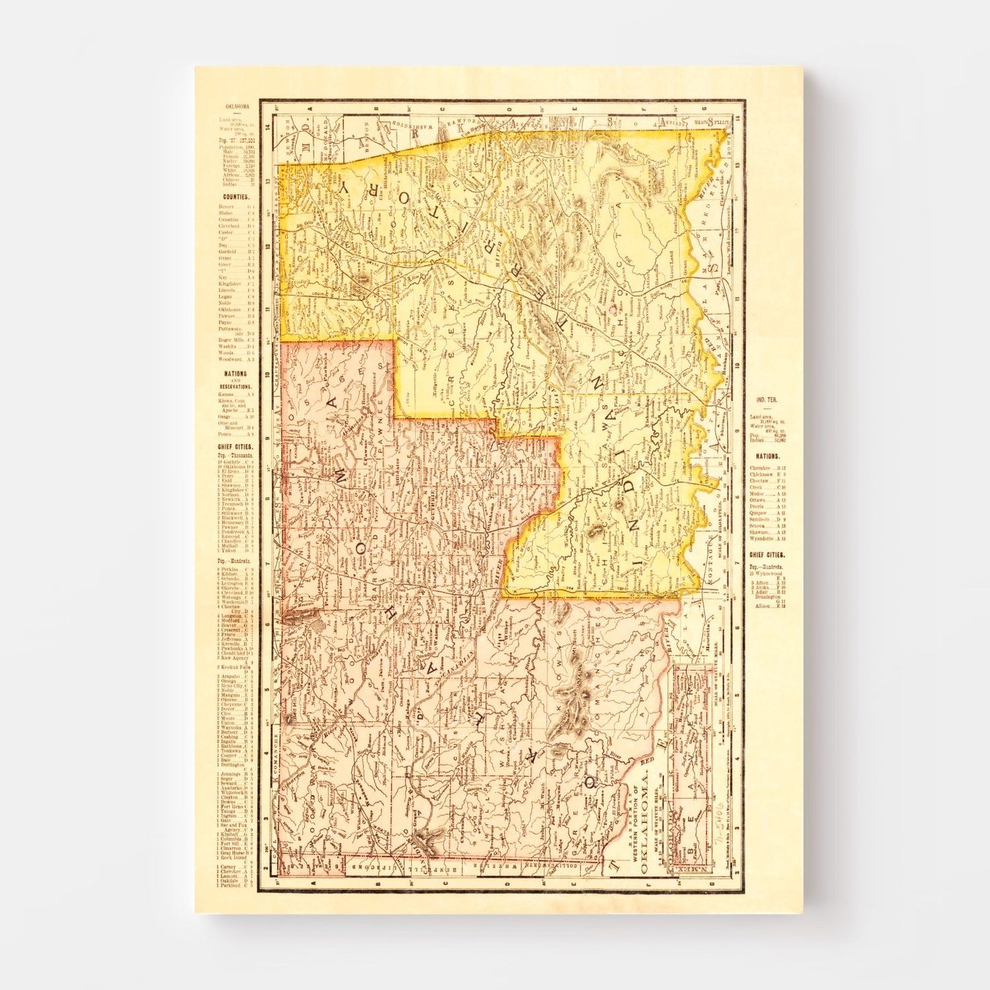 Vintage Map of Oklahoma 1895