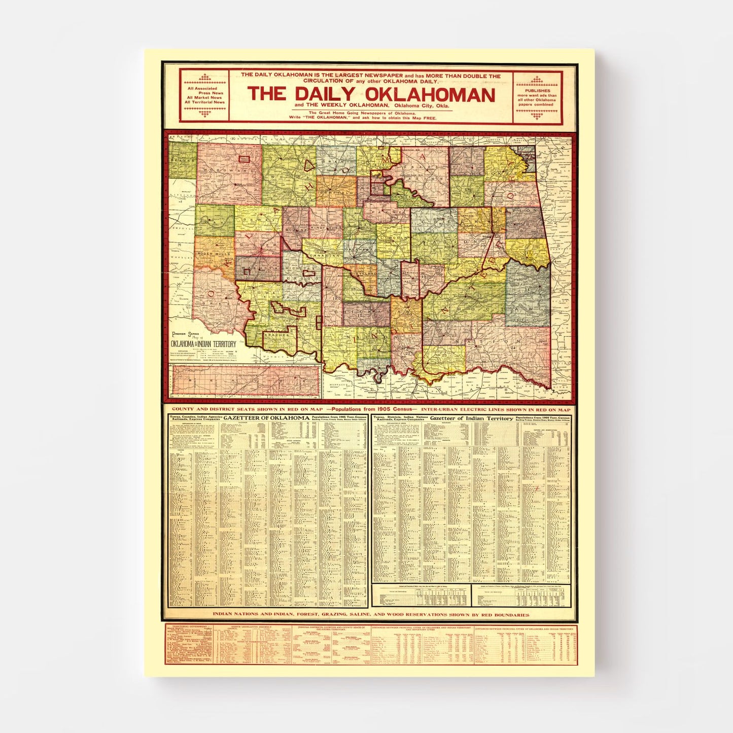 Vintage Map of Oklahoma 1905