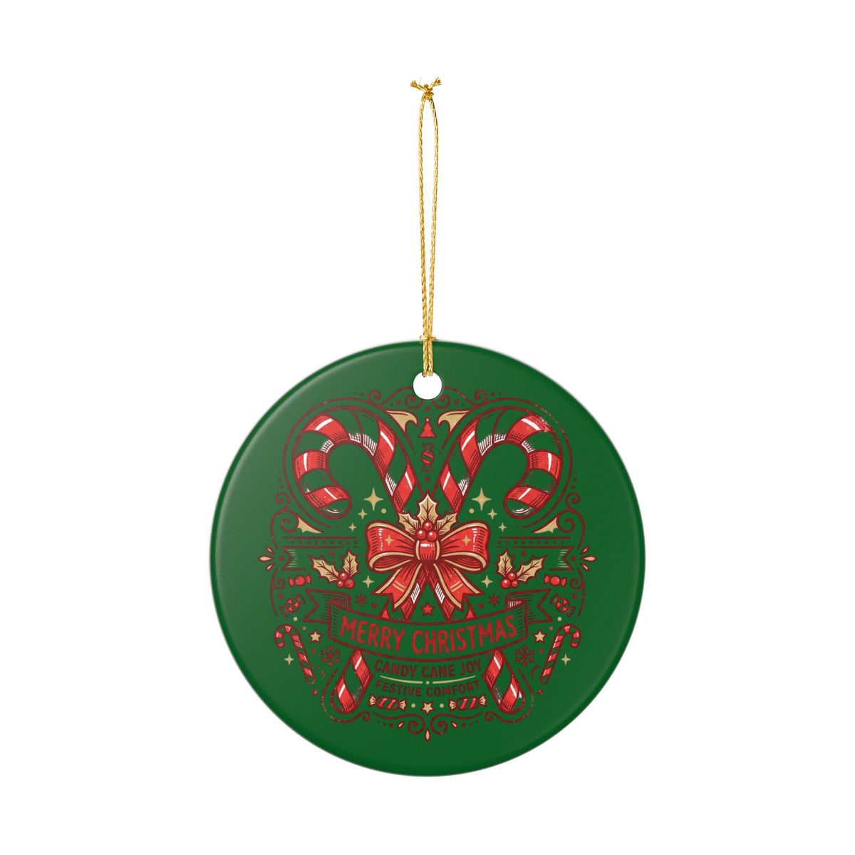 Christmas Candy Cane Ceramic Ornament — 'Merry Christmas' Holiday Tree Decoration
