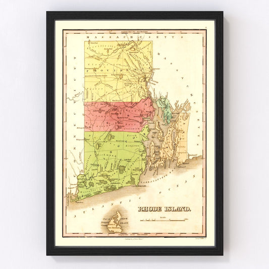 Vintage Map of Rhode Island 1829