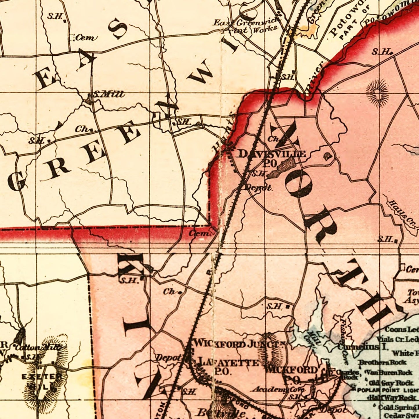 Vintage Map of Rhode Island 1880