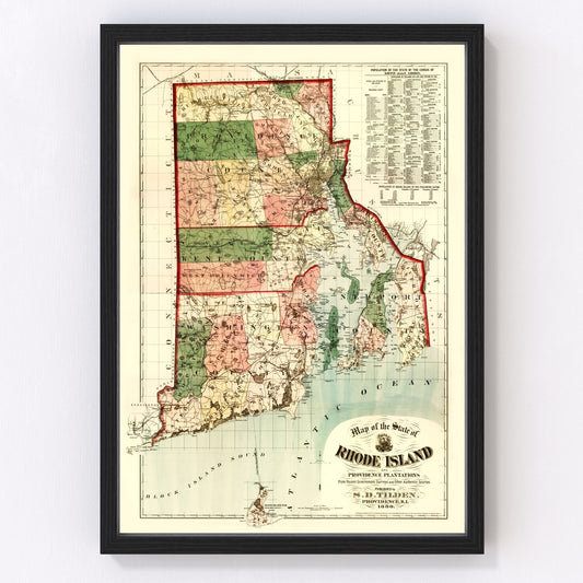 Vintage Map of Rhode Island 1880