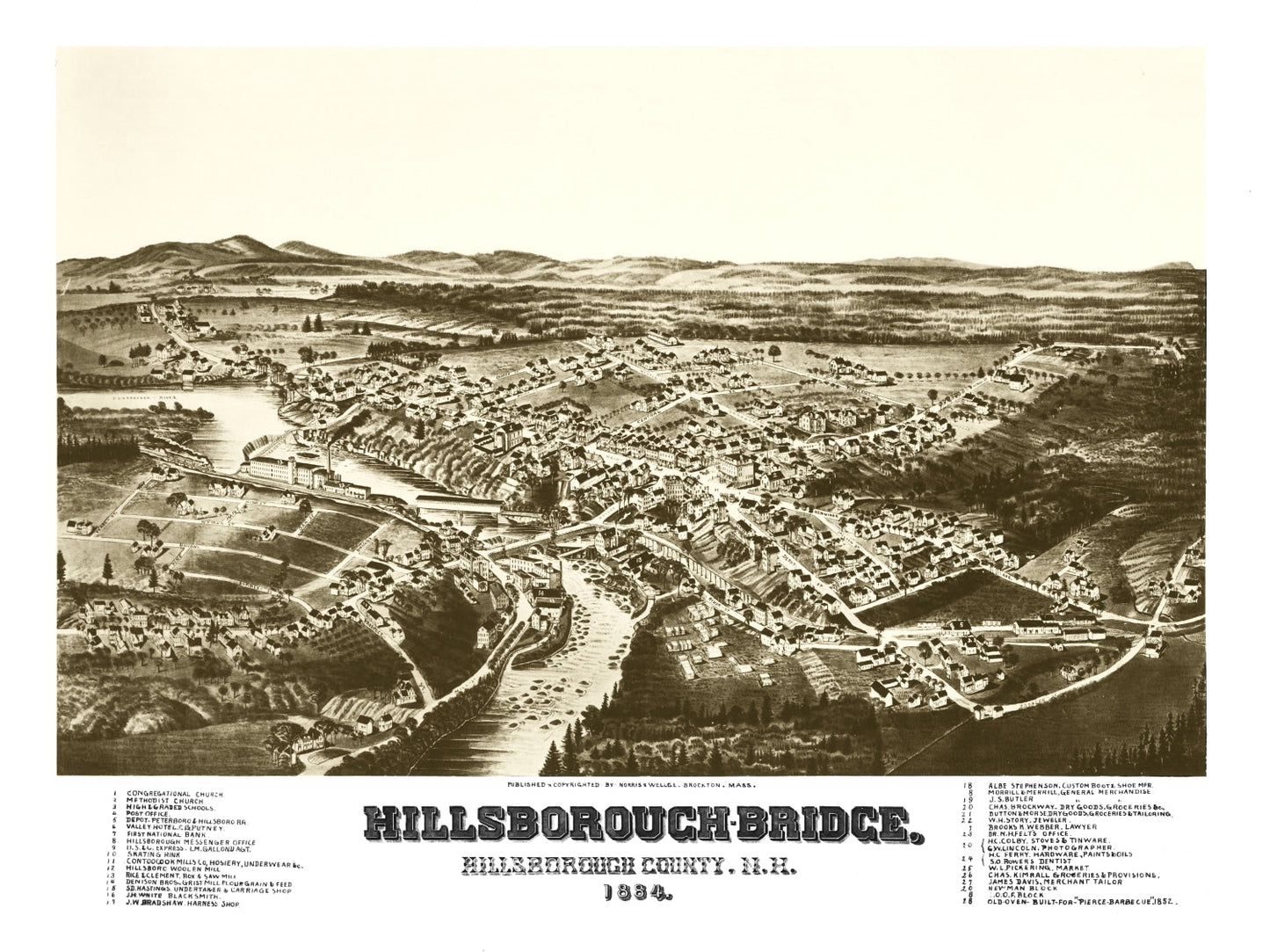 Vintage Map of Hillsborough-Bridge, New Hampshire 1884