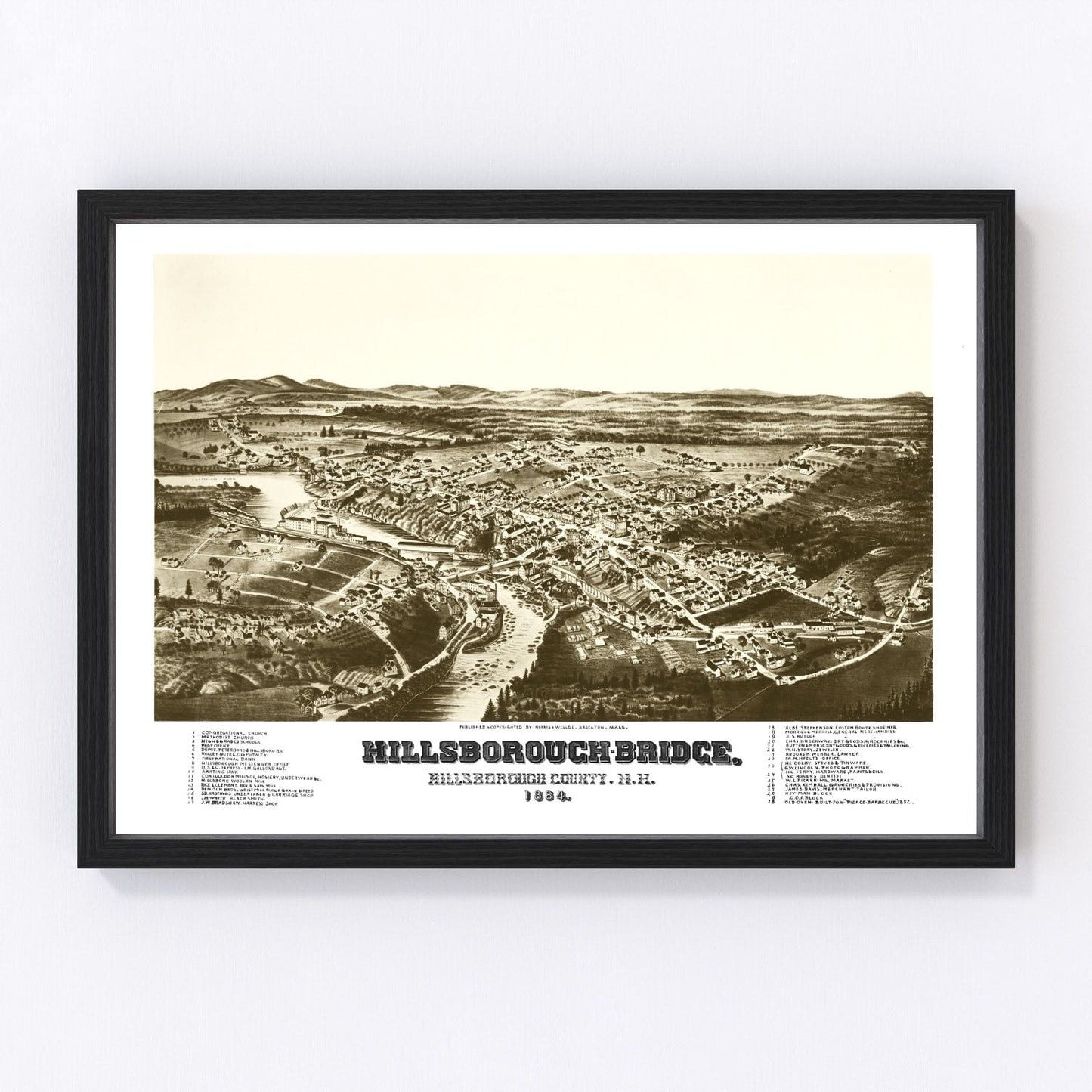 Vintage Map of Hillsborough-Bridge, New Hampshire 1884