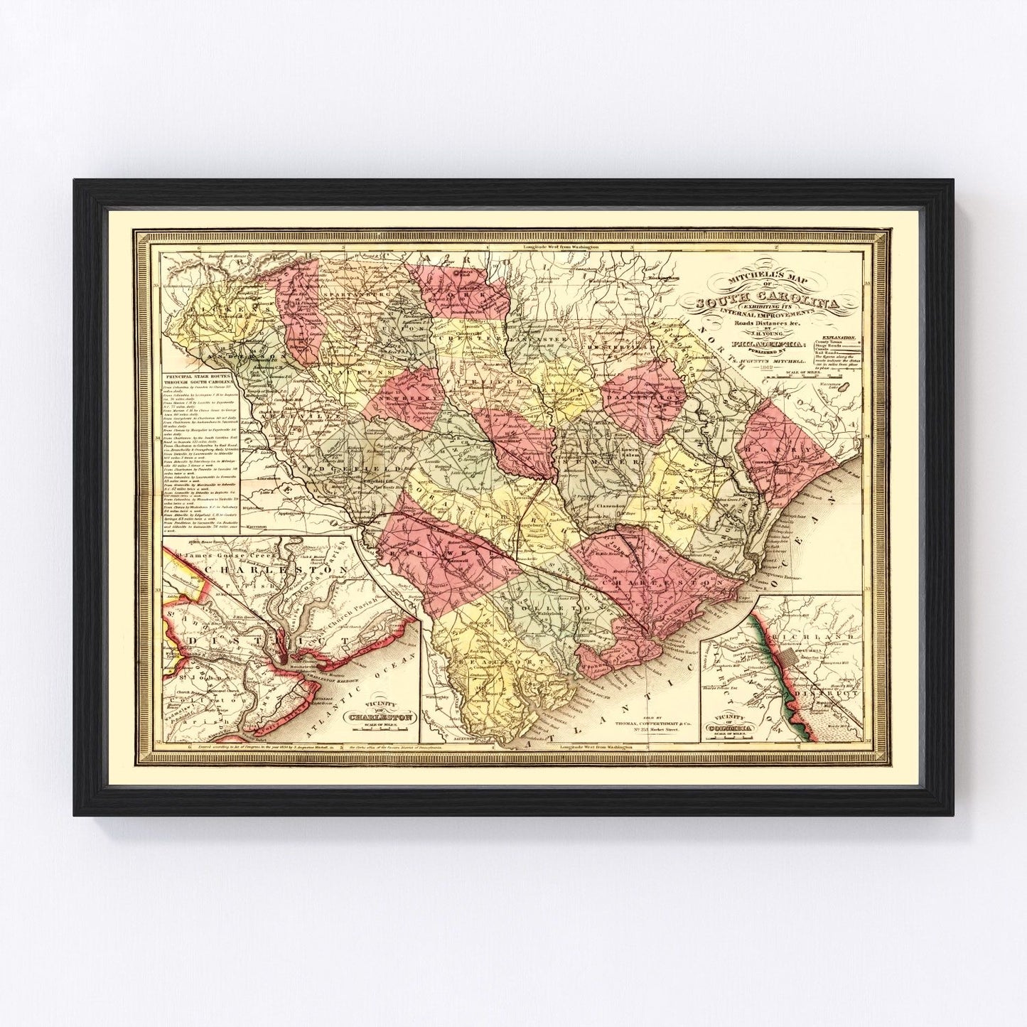 Vintage Map of South Carolina 1849