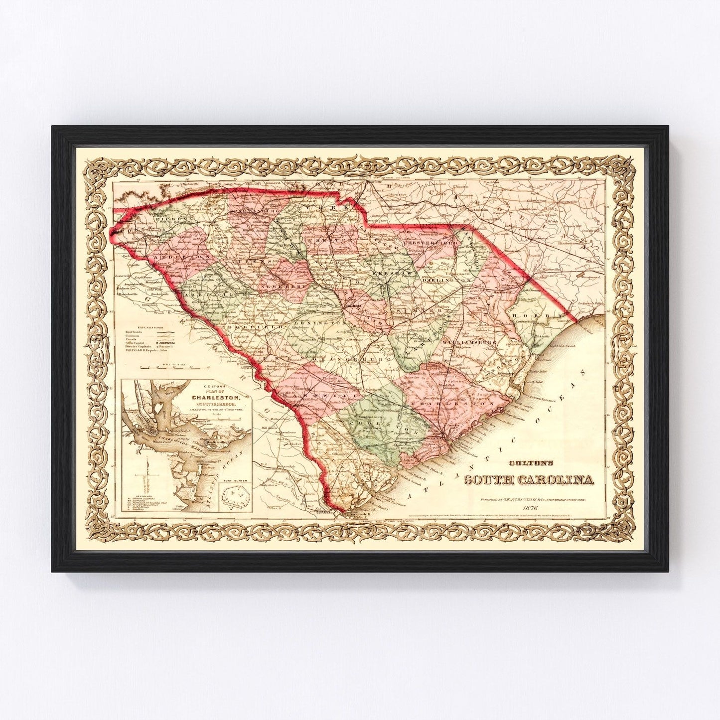 Vintage Map of South Carolina 1876