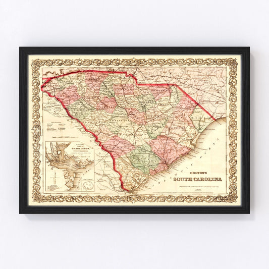 Vintage Map of South Carolina 1876