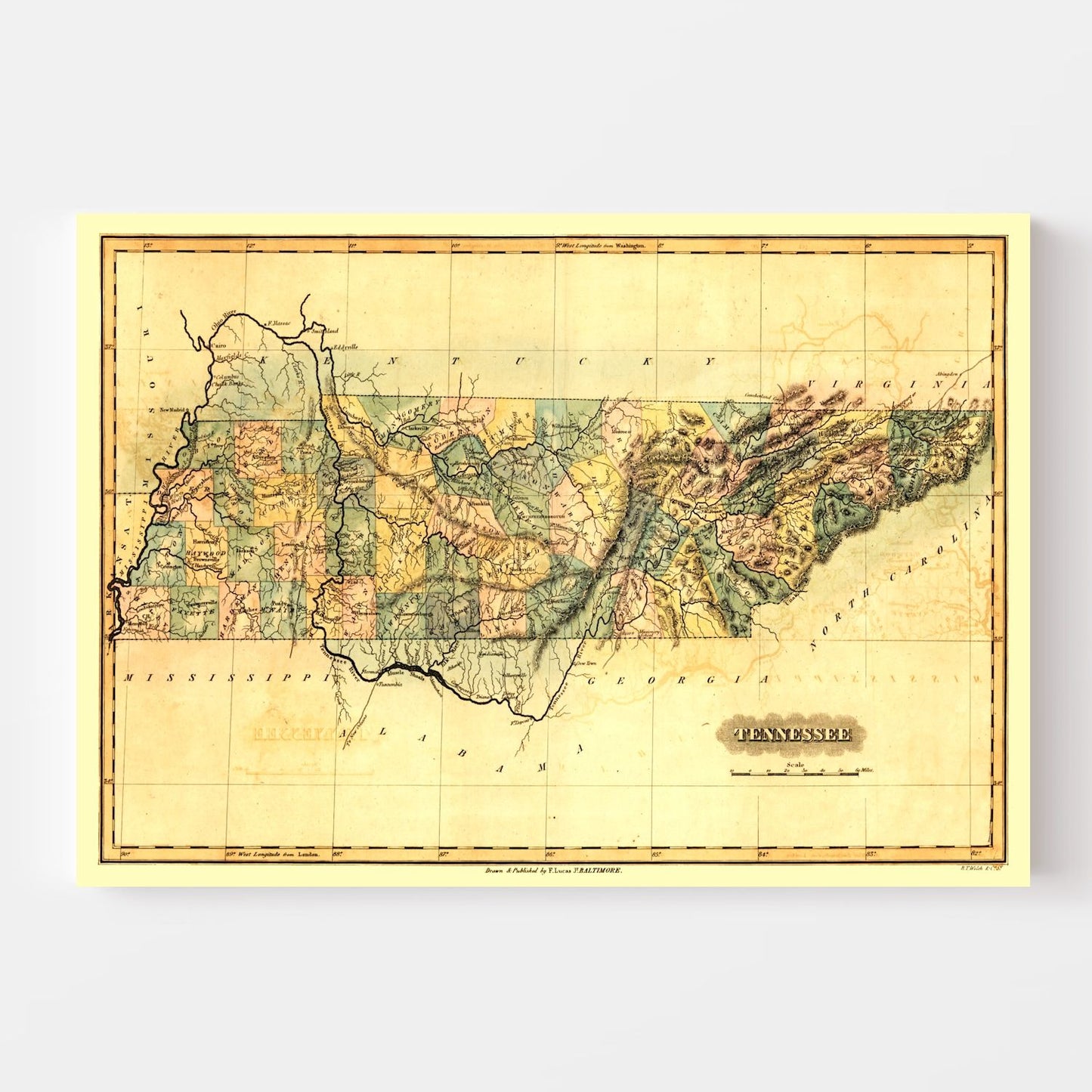 Vintage Map of Tennessee 1826