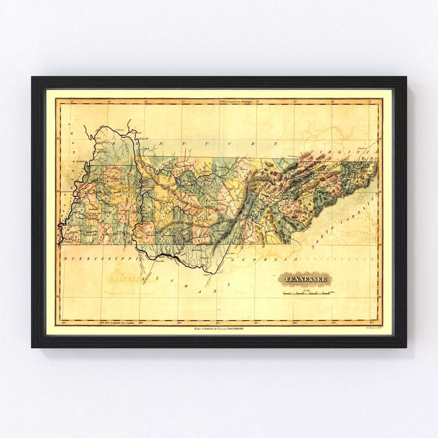 Vintage Map of Tennessee 1826
