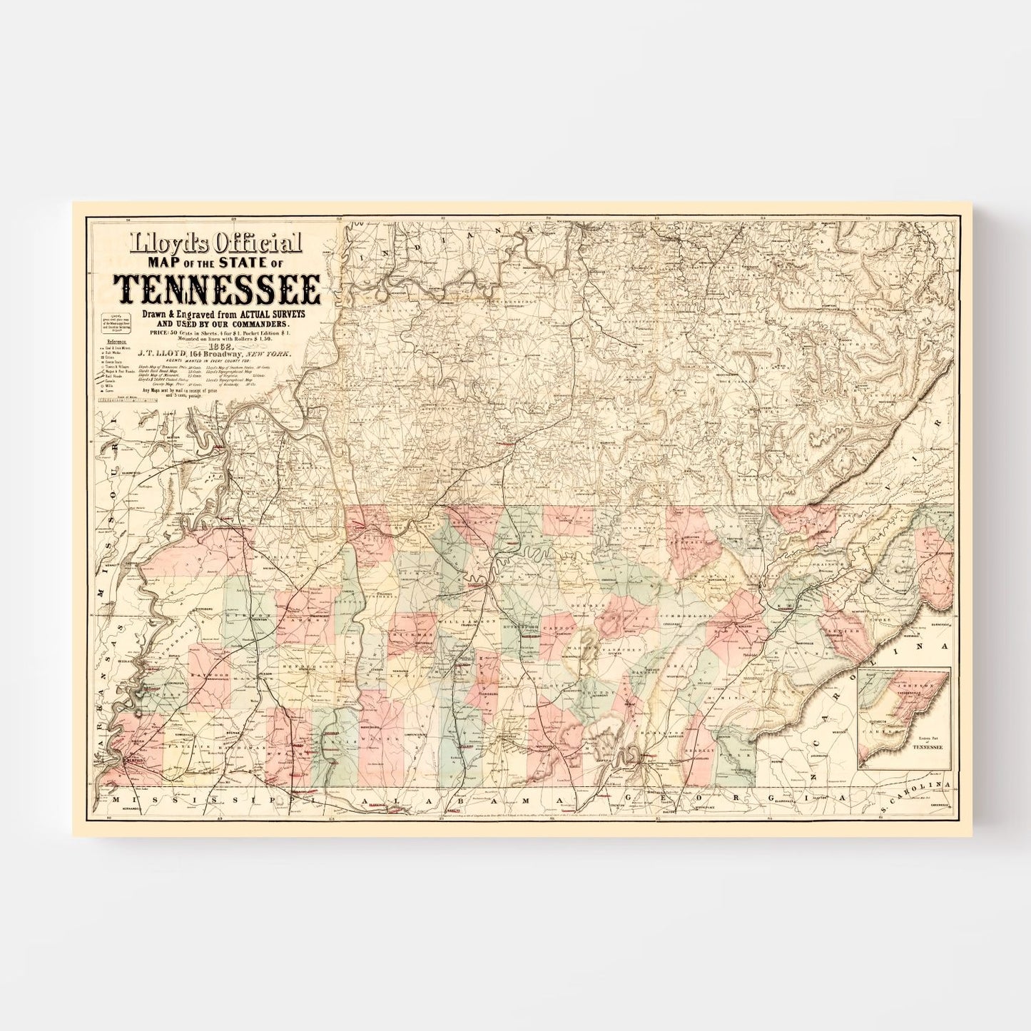 Vintage Map of Tennessee 1862