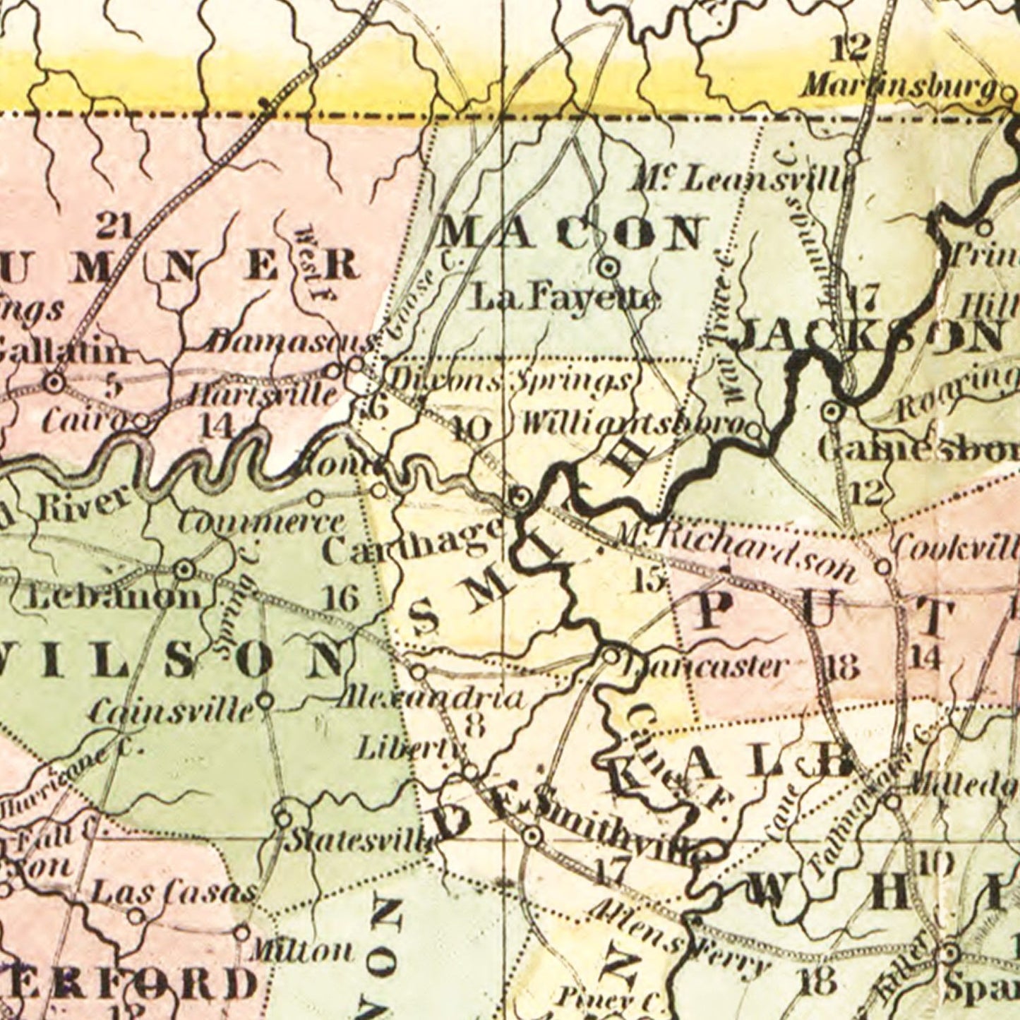 Vintage Map of Tennessee 1851