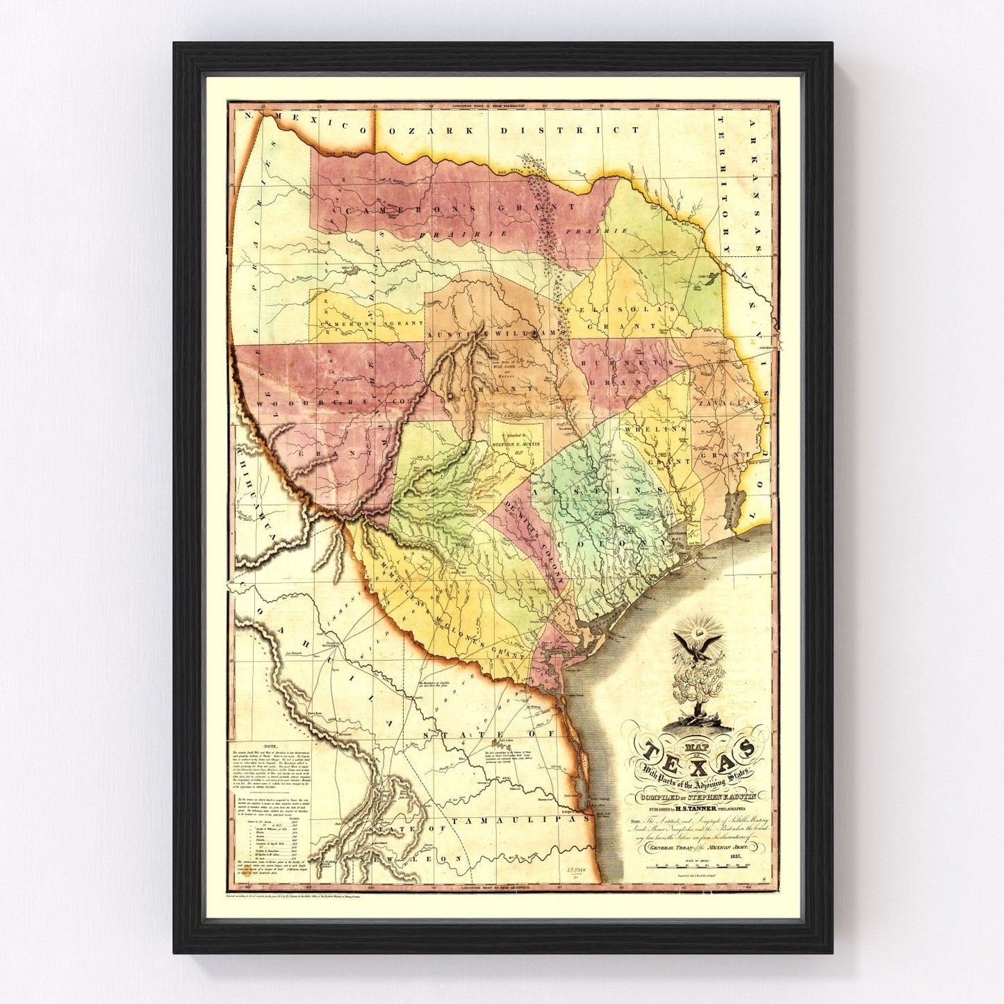 Vintage Map of Texas 1837
