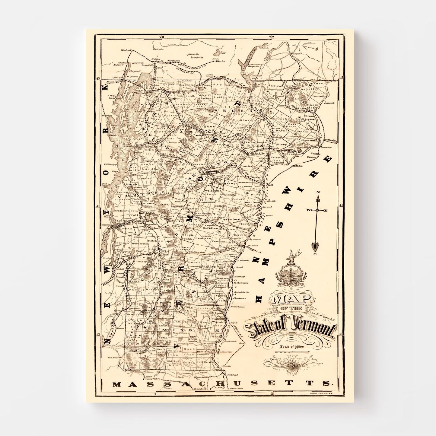 Vintage Map of Vermont 1890