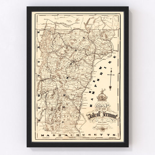 Vintage Map of Vermont 1890