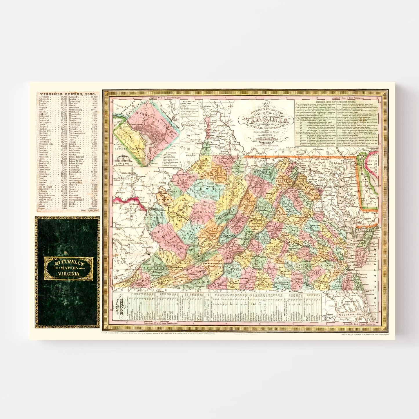 Vintage Map of Virginia 1834