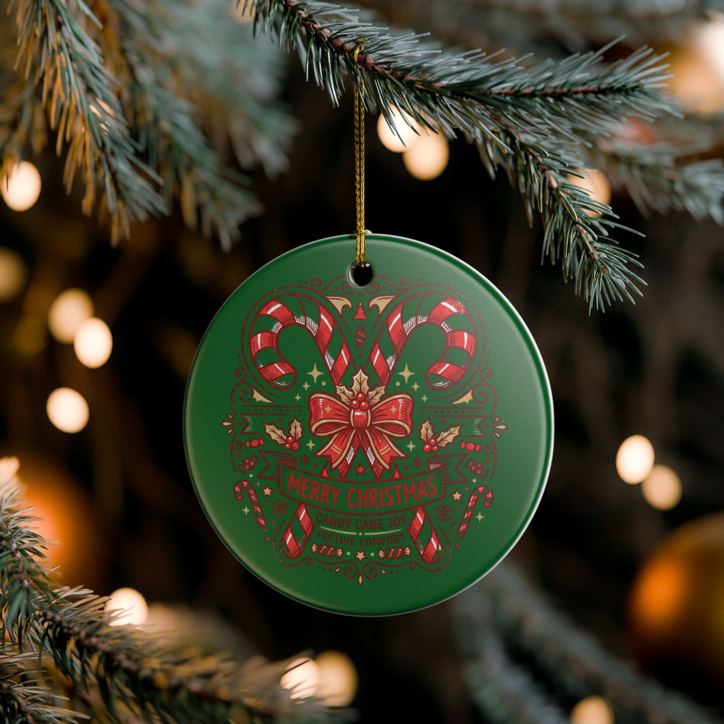 Christmas Candy Cane Ceramic Ornament — 'Merry Christmas' Holiday Tree Decoration