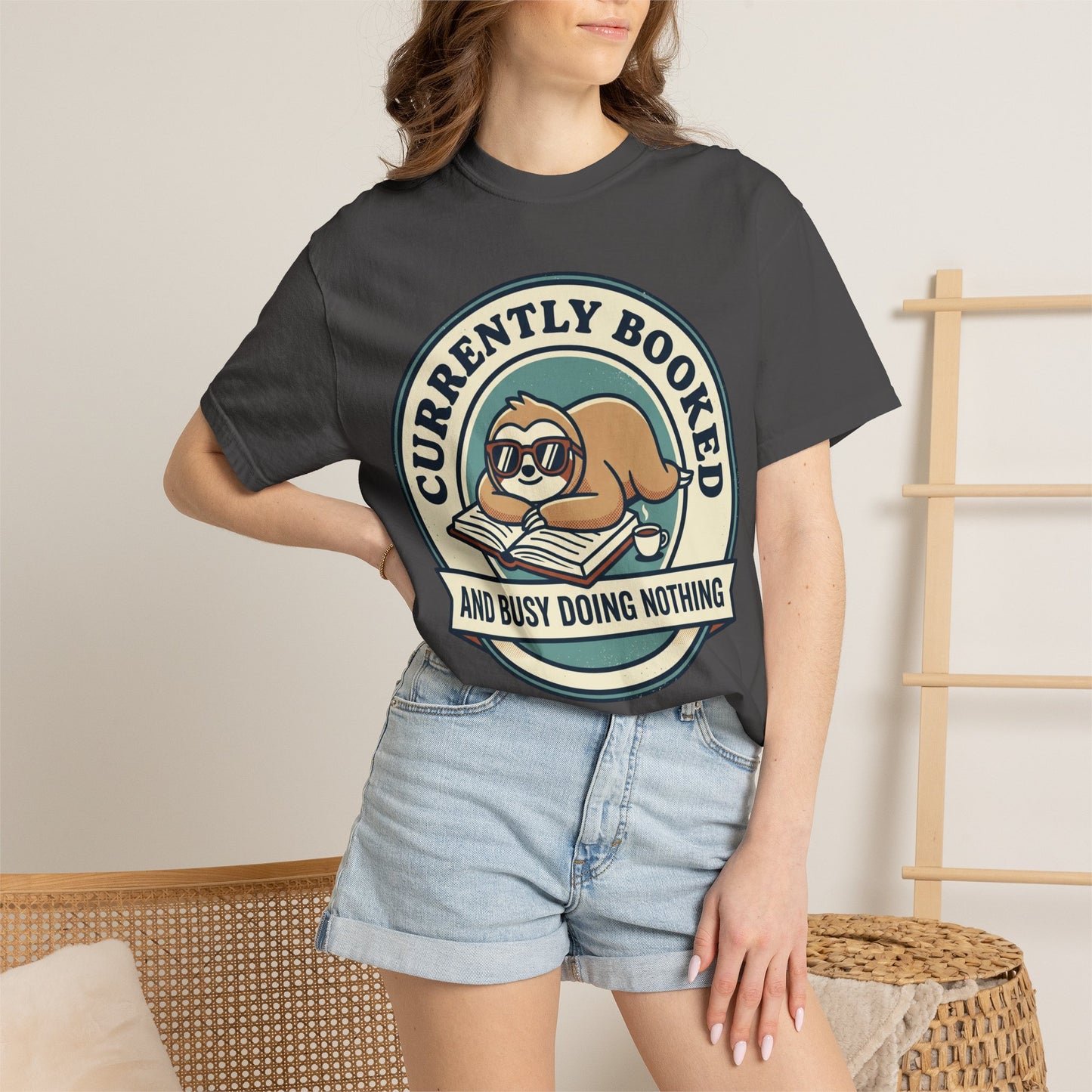 Currently Booked Sloth T-Shirt — "Currently Booked and Busy Doing Nothing" Graphic Tee for Readers