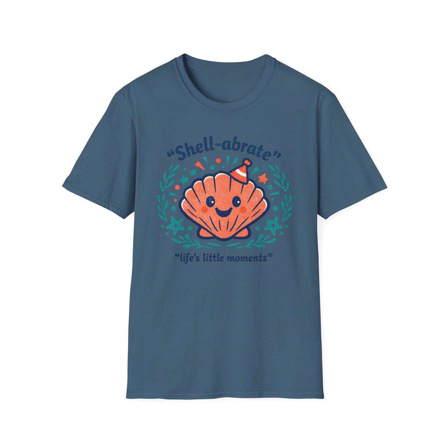 Shell-abrate Happy Seashell T-Shirt — "life's little moments" Cute Beach Graphic Tee