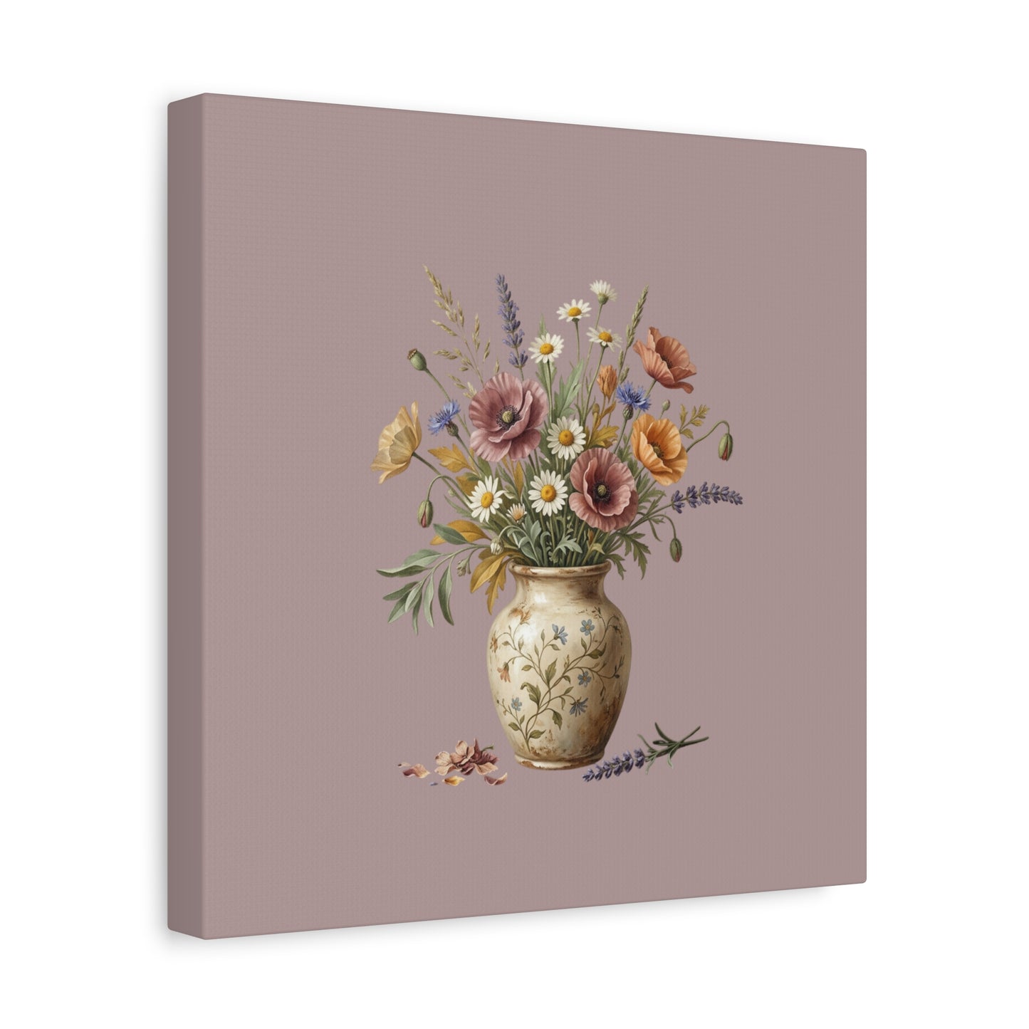 Botanical Vase Floral Canvas Print — Vintage Wildflower Wall Art