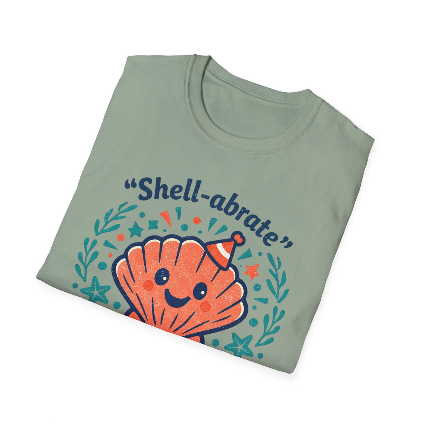 Shell-abrate Happy Seashell T-Shirt — "life's little moments" Cute Beach Graphic Tee