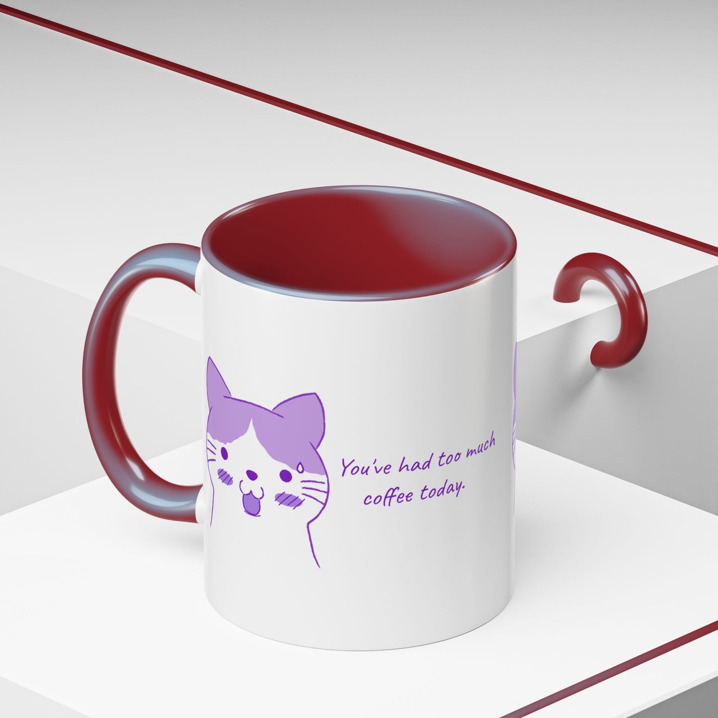 Cute Purple Cat “You’ve Had Too Much Coffee Today” Accent Coffee Mug