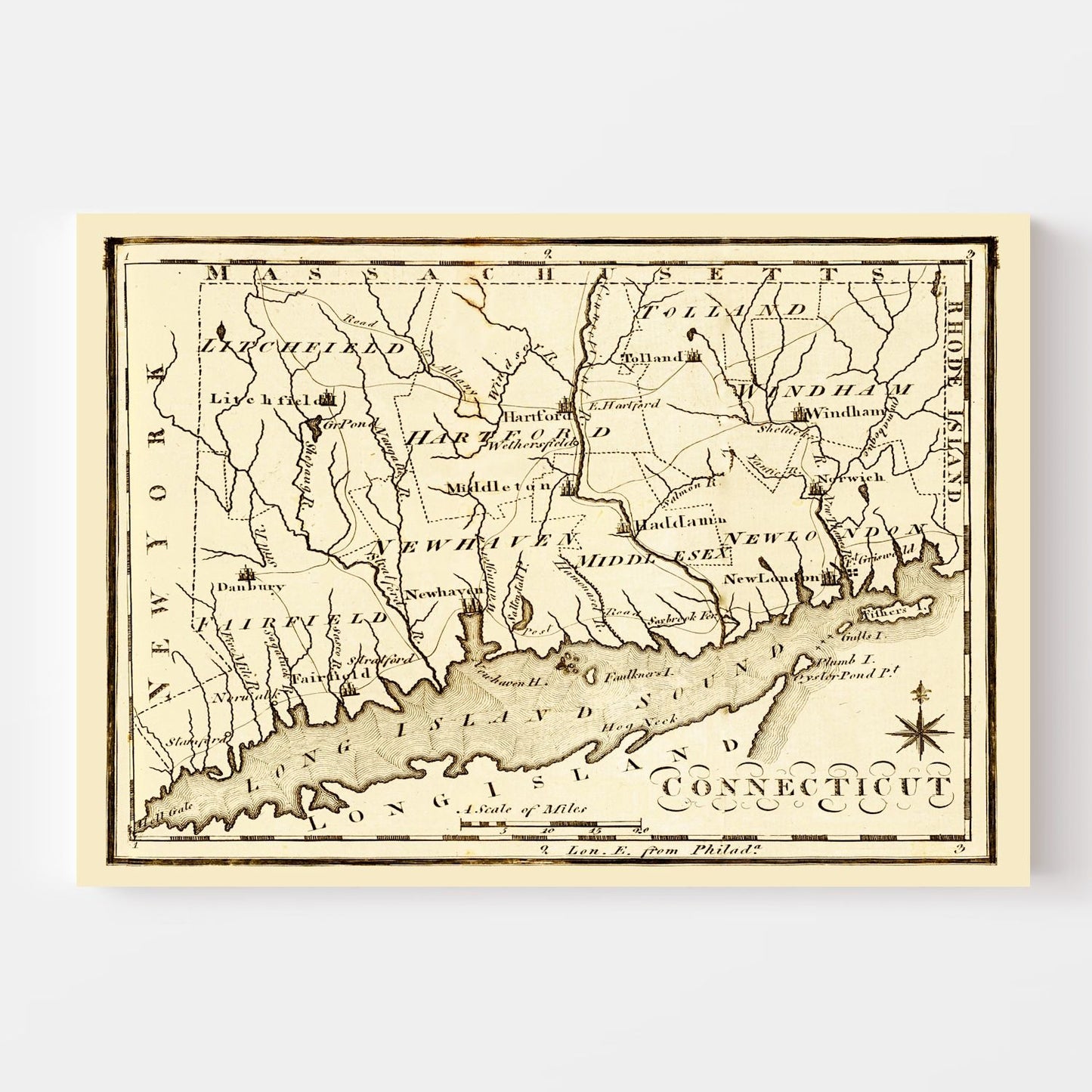 Vintage Map of Connecticut 1795