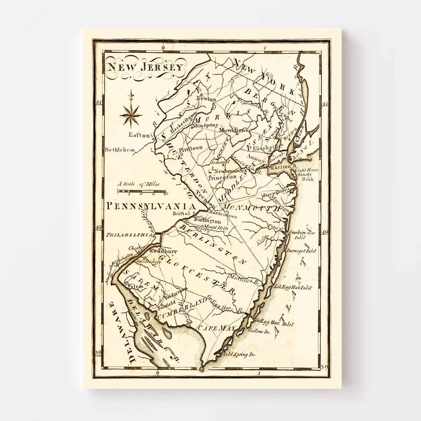 Vintage Map of New Jersey 1795