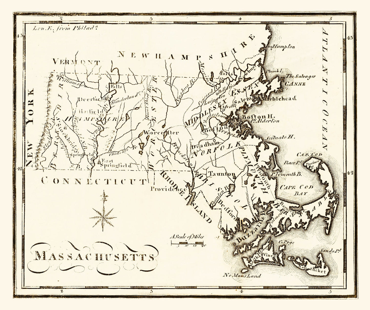 Vintage Map of Massachusetts 1795