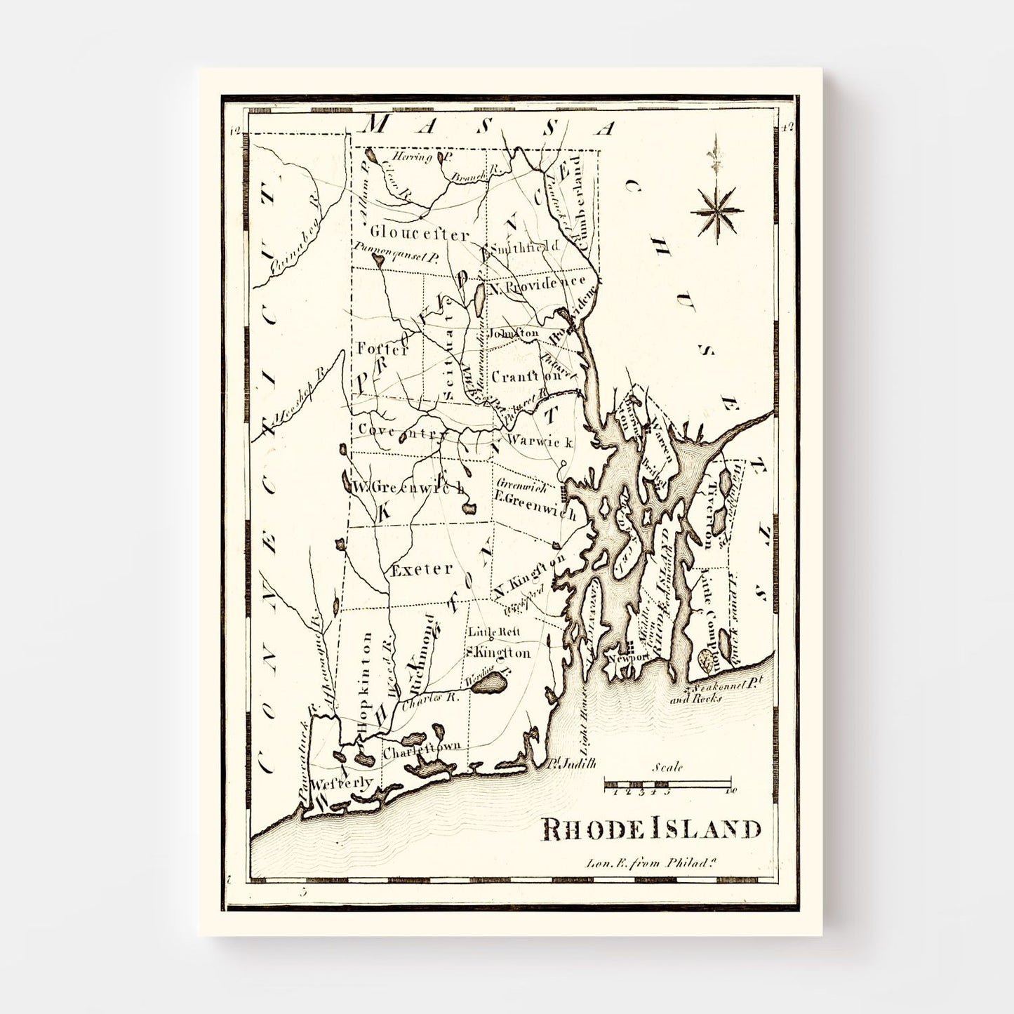 Vintage Map of Rhode Island 1795
