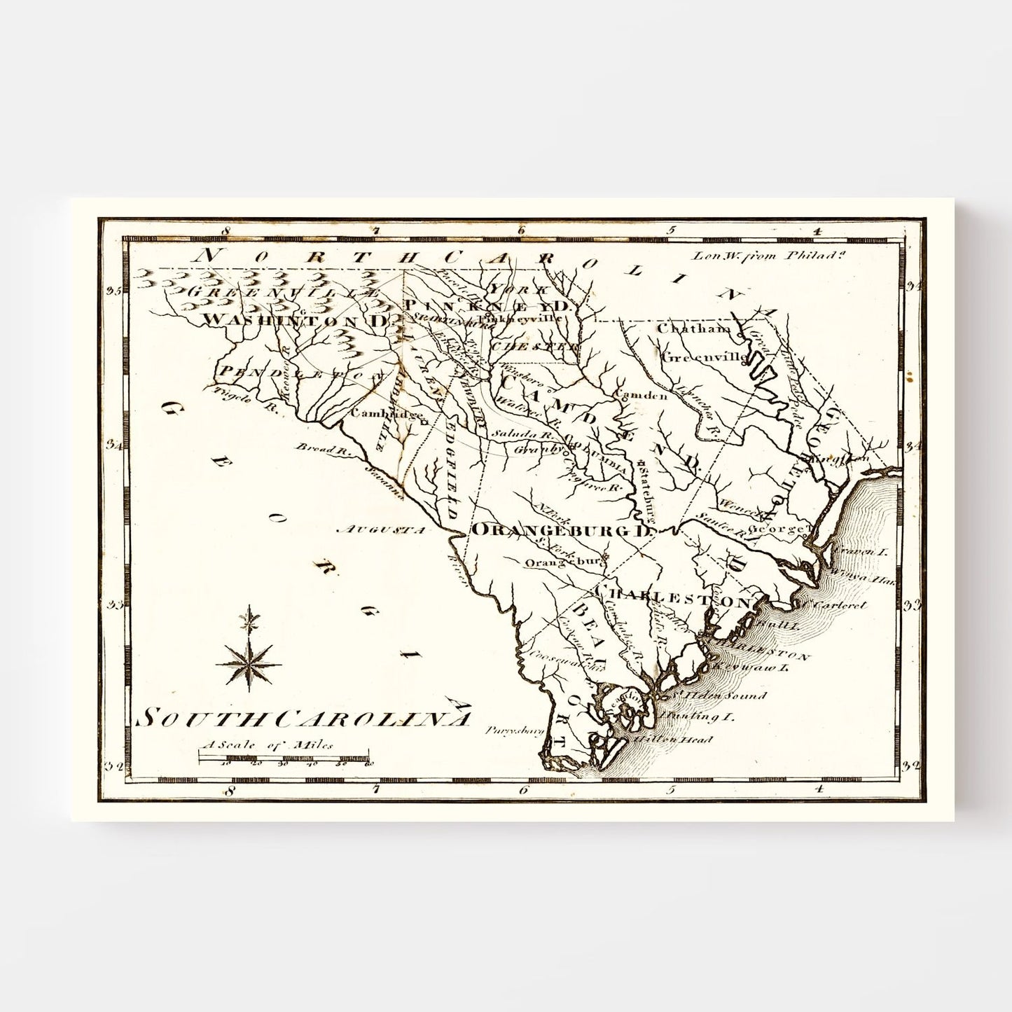 Vintage Map of South Carolina 1795