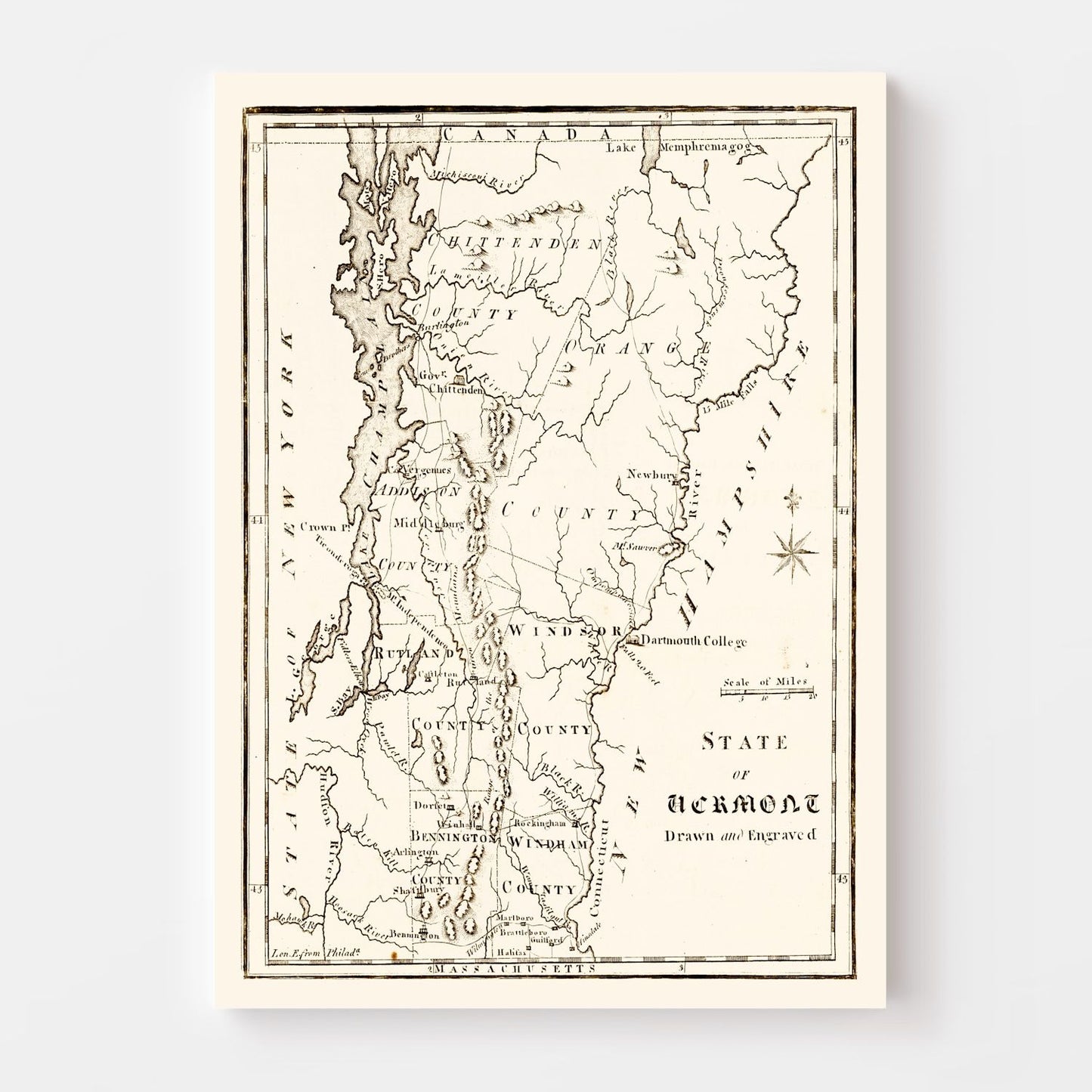 Vintage Map of Vermont 1795