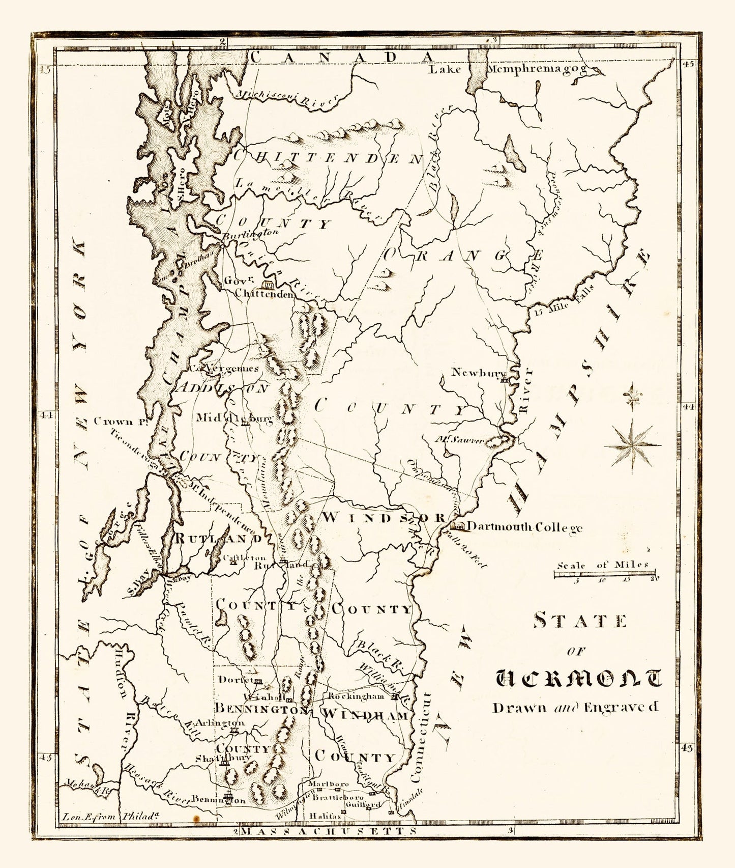 Vintage Map of Vermont 1795